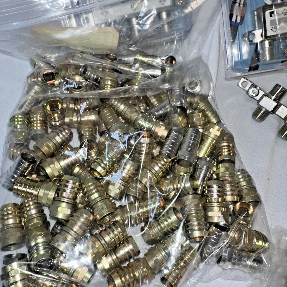 Lot Of Cable Installation Equipment : Crimps, Cable, Splitters, Wall Plates+